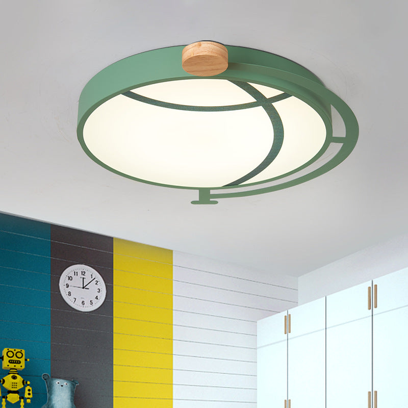 Cartoon Tellurion Design Flush Mount Lighting Acrylic LED Bedroom Flush Ceiling Light in Green/Gray