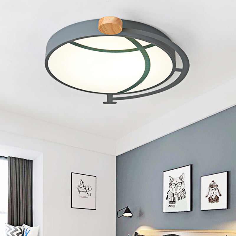 Cartoon Tellurion Design Flush Mount Lighting Acrylic LED Bedroom Flush Ceiling Light in Green/Gray