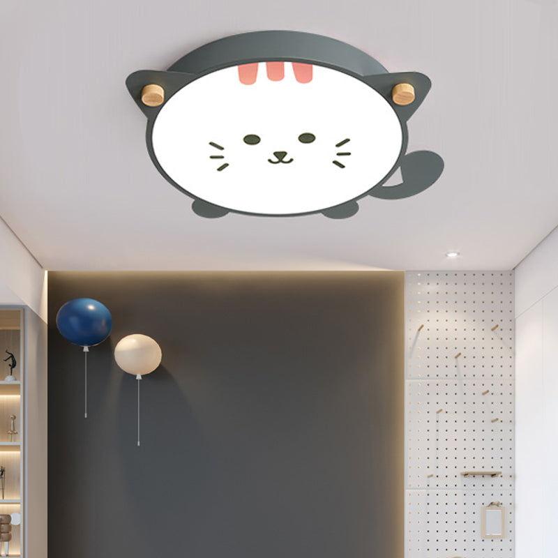 Kitten Acrylic Shade Ceiling Flush Mount Modernist Style LED Gray/Pink Flush Pendant Light for Children Room