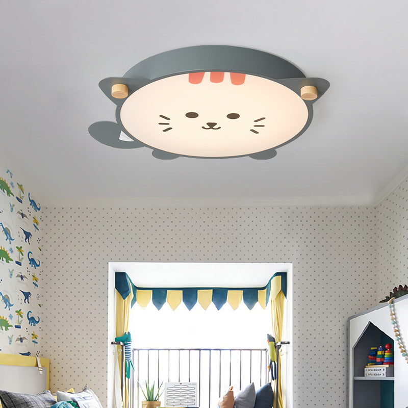 Kitten Acrylic Shade Ceiling Flush Mount Modernist Style LED Gray/Pink Flush Pendant Light for Children Room