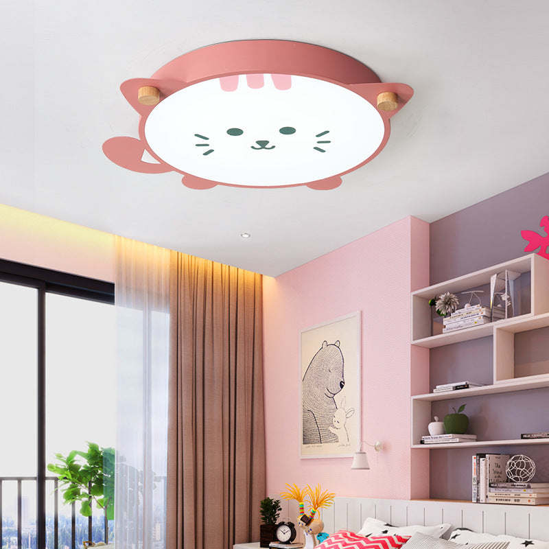 Lámpara colgante empotrada LED gris/rosa estilo modernista con montaje empotrado en el techo con pantalla acrílica de gatito para habitación de niños