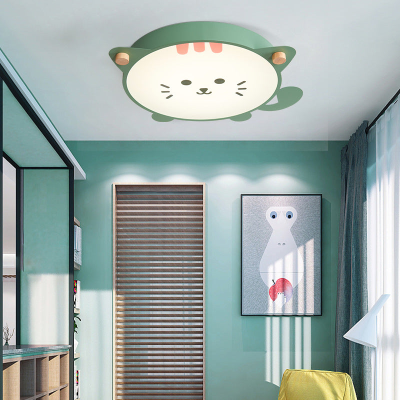 Kitten Acrylic Shade Ceiling Flush Mount Modernist Style LED Gray/Pink Flush Pendant Light for Children Room