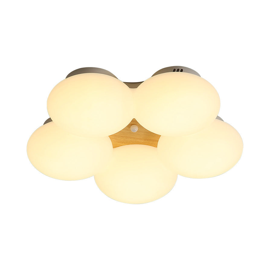 Acrylic Round Shade Flush Light Fixture Nordic LED White/Wood Finish Flushmount Light with Flower Design in Warm/White Light