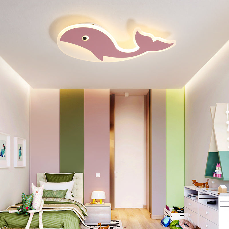 Acrylic Whale Flush Mount Lighting Cartoon Style LED Blue/Pink Ceiling Mount Light in Warm/White Light for Bedroom