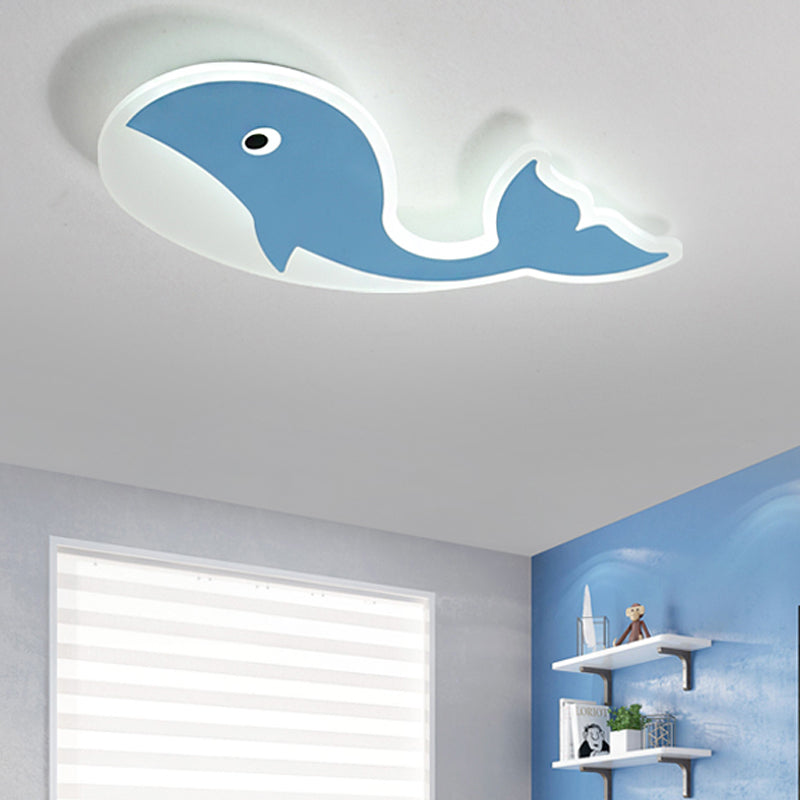 Acrylic Whale Flush Mount Lighting Cartoon Style LED Blue/Pink Ceiling Mount Light in Warm/White Light for Bedroom