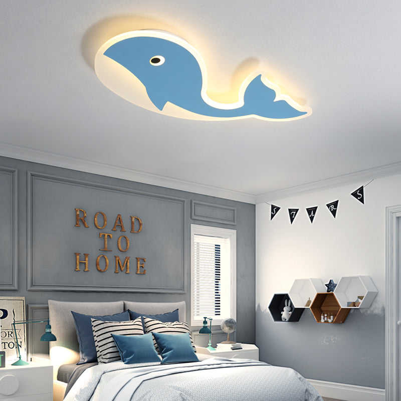 Acrylic Whale Flush Mount Lighting Cartoon Style LED Blue/Pink Ceiling Mount Light in Warm/White Light for Bedroom