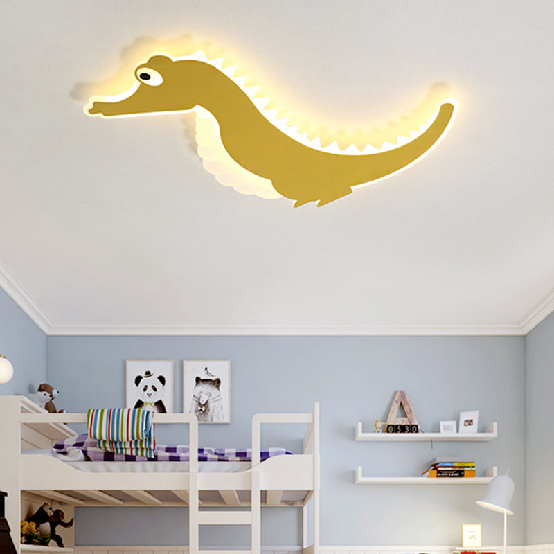 Sea Horse Flush Ceiling Light Cartoon Stylish Acrylic LED Orange/Green Ceiling Mount Lamp, Warm/White Light