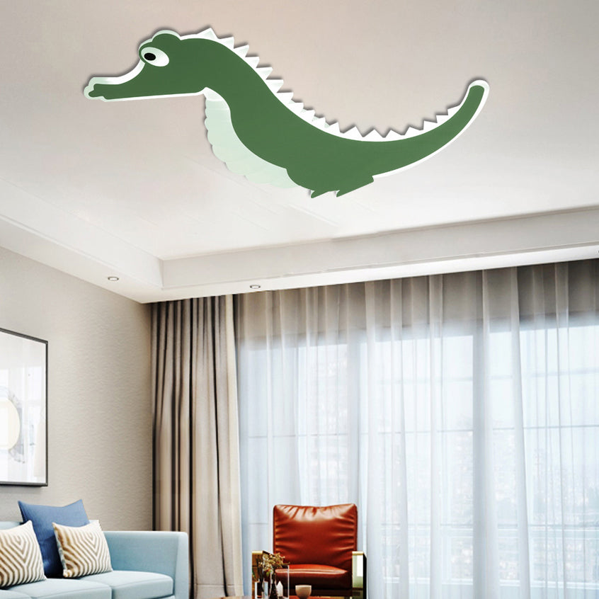 Sea Horse Flush Ceiling Light Cartoon Stylish Acrylic LED Orange/Green Ceiling Mount Lamp, Warm/White Light