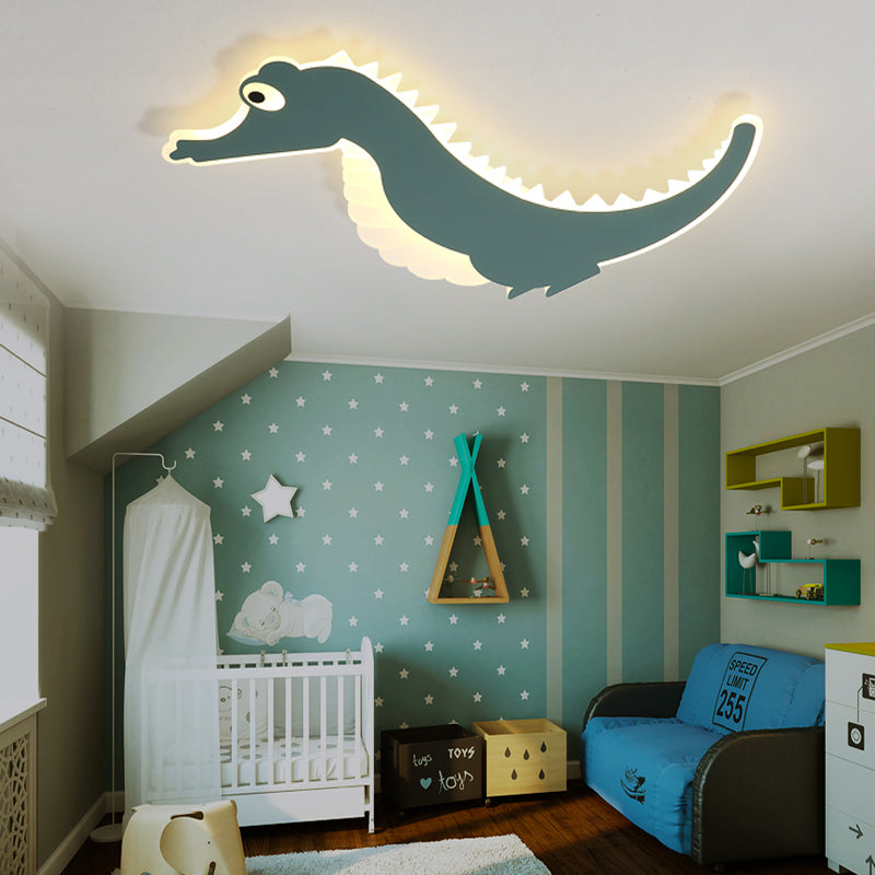 Sea Horse Flush Ceiling Light Cartoon Stylish Acrylic LED Orange/Green Ceiling Mount Lamp, Warm/White Light