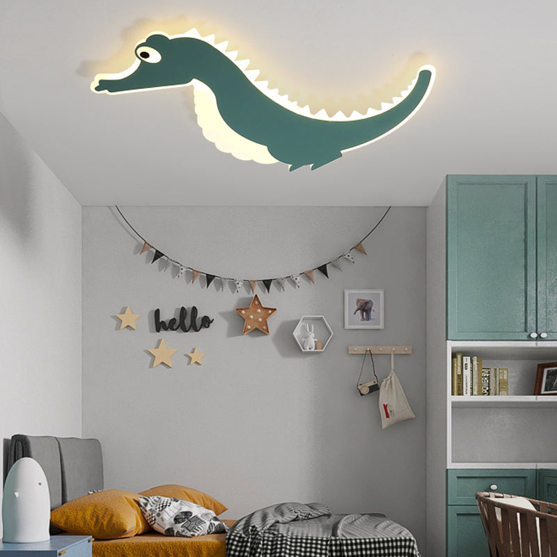 Sea Horse Flush Ceiling Light Cartoon Stylish Acrylic LED Orange/Green Ceiling Mount Lamp, Warm/White Light