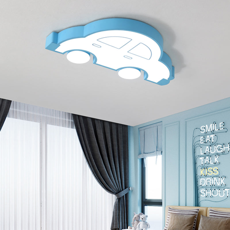 LED Indoor Flushmount Light with Car Acrylic Shade Cartoon Stylish Blue/Pink Ceiling Lamp in Warm/White Light