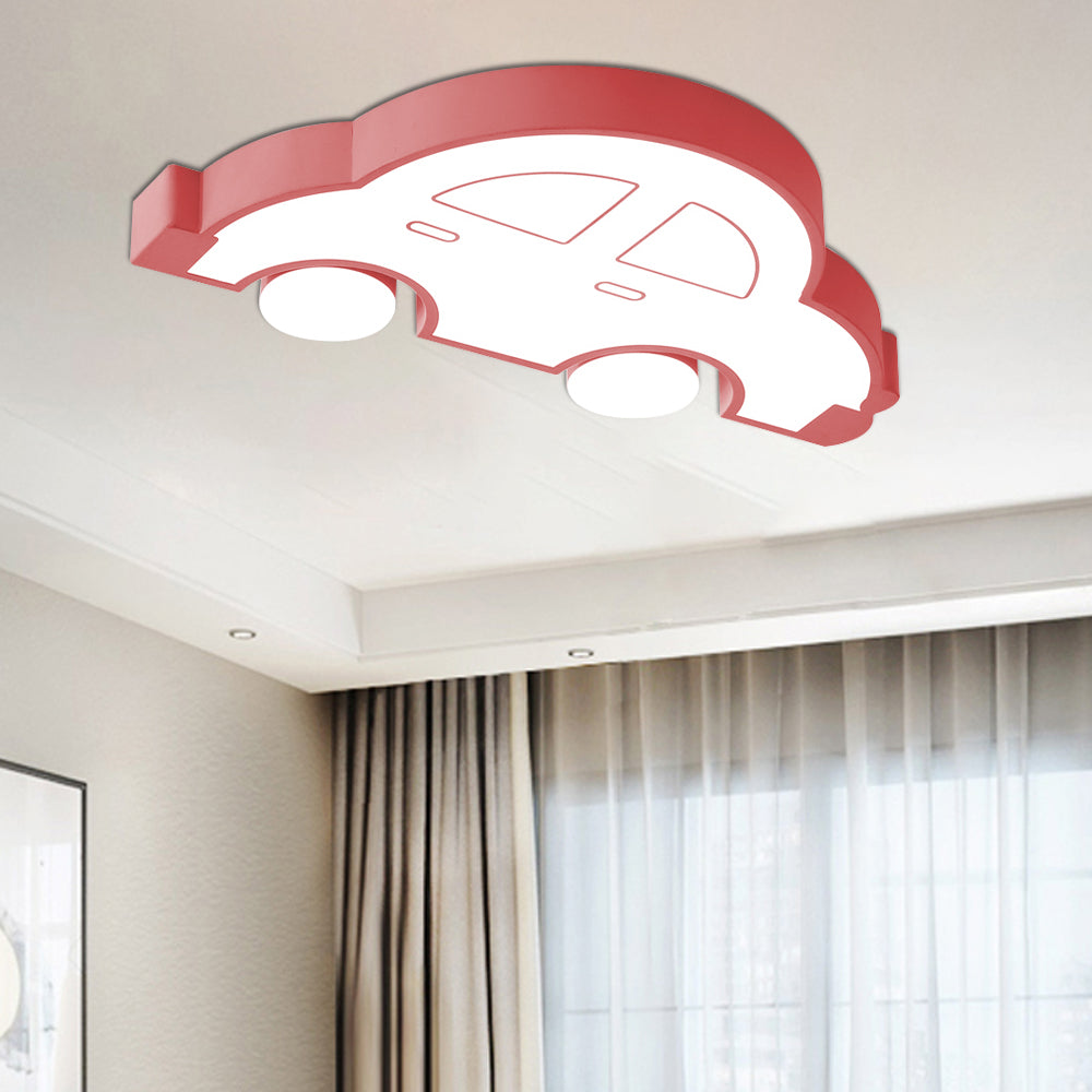 LED Indoor Flushmount Light with Car Acrylic Shade Cartoon Stylish Blue/Pink Ceiling Lamp in Warm/White Light