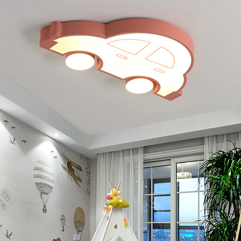 LED Indoor Flushmount Light with Car Acrylic Shade Cartoon Stylish Blue/Pink Ceiling Lamp in Warm/White Light