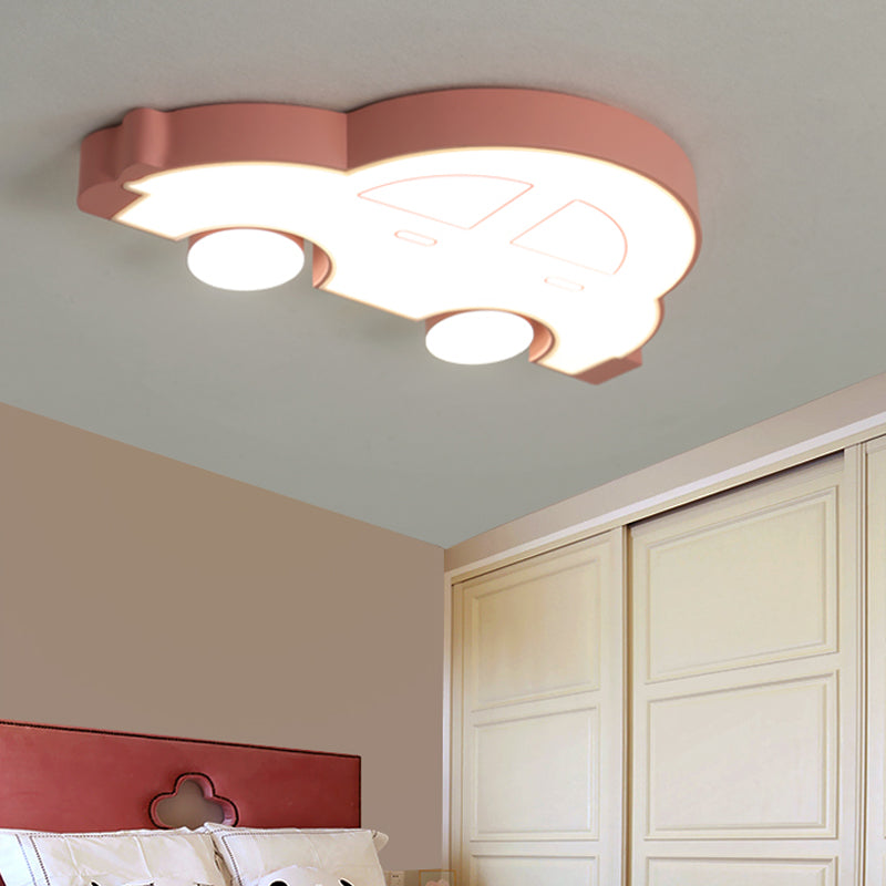 LED Indoor Flushmount Light with Car Acrylic Shade Cartoon Stylish Blue/Pink Ceiling Lamp in Warm/White Light