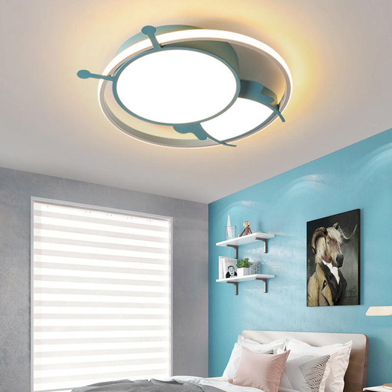 Metalen Ring Flush Mount Lamp Kids LED Roze/Geel Flush Hanger Licht met Acrylic Bee Shade in Warm/Wit Licht