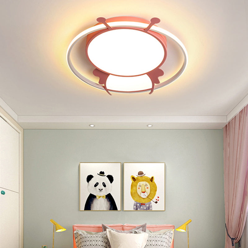 Metalen Ring Flush Mount Lamp Kids LED Roze/Geel Flush Hanger Licht met Acrylic Bee Shade in Warm/Wit Licht