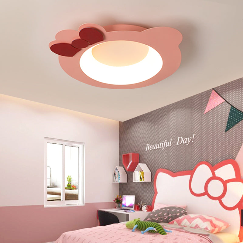 Cartoon Flush Mount Lighting Modernist Style Aluminum and Silicone LED Pink Ceiling Lamp in Warm/White Light