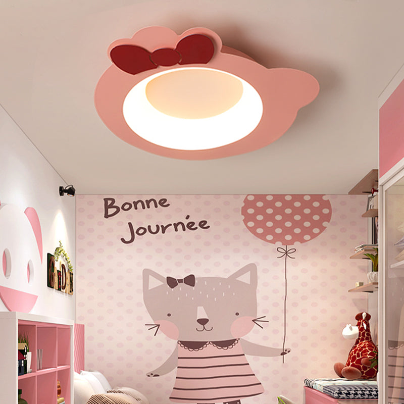 Cartoon Flush Mount Lighting Modernist Style Aluminum and Silicone LED Pink Ceiling Lamp in Warm/White Light