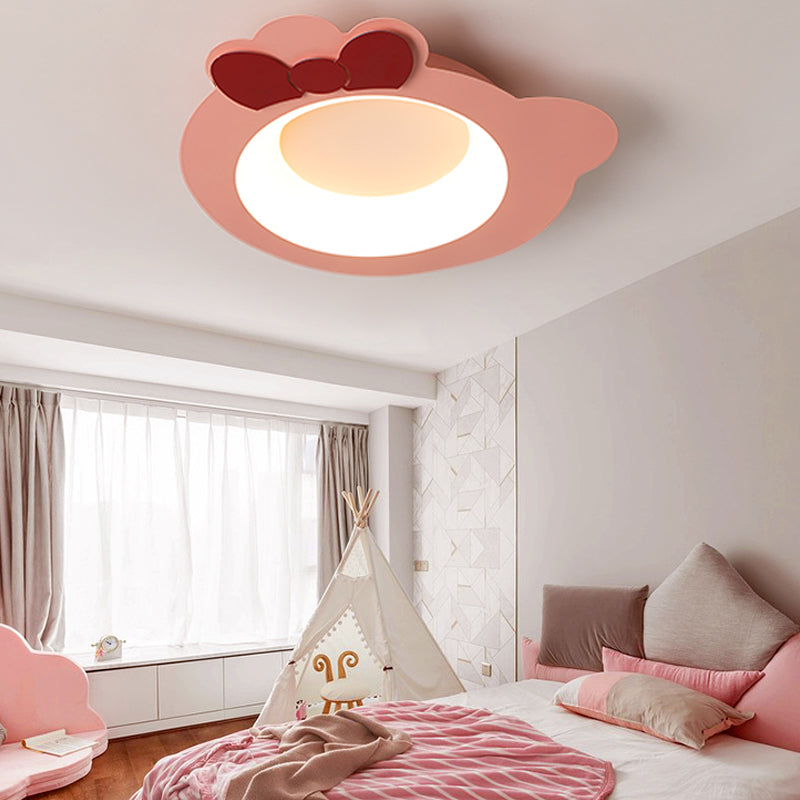 Cartoon Flush Mount Lighting Modernist Style Aluminum and Silicone LED Pink Ceiling Lamp in Warm/White Light