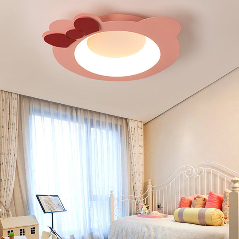 Cartoon Flush Mount Lighting Modernist Style Aluminum and Silicone LED Pink Ceiling Lamp in Warm/White Light