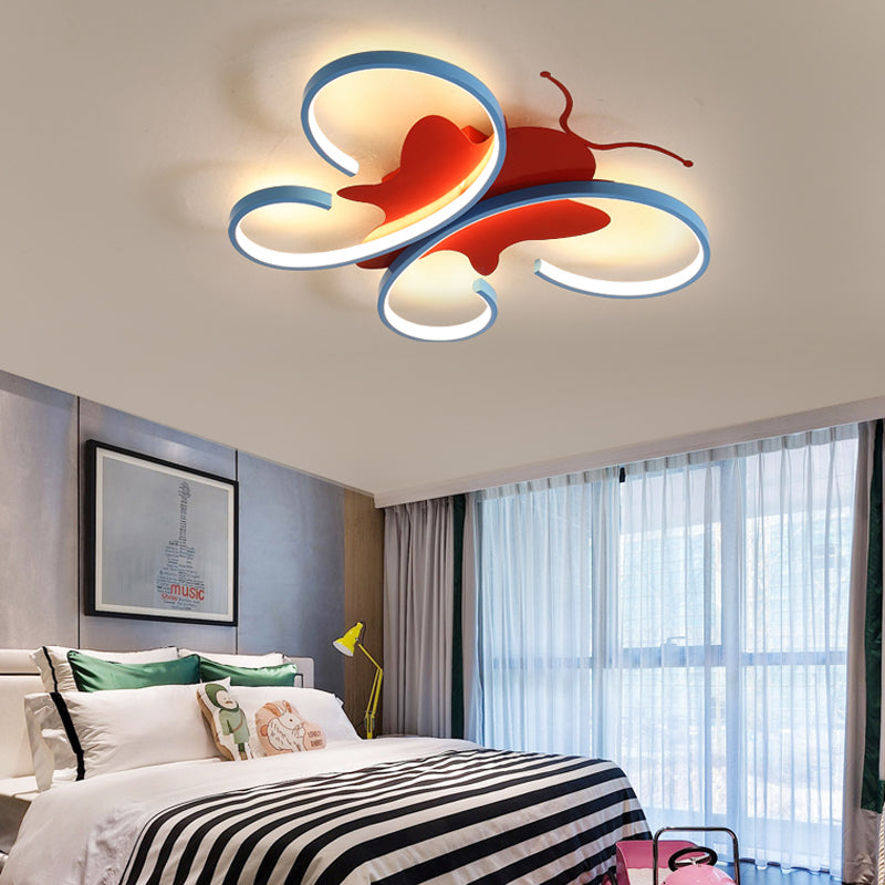 Aluminum Butterfly Shaped Flush Pendant Light Kids LED Blue/Red Flush Mounted Ceiling Light, Warm/White Light