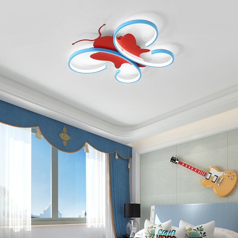 Aluminum Butterfly Shaped Flush Pendant Light Kids LED Blue/Red Flush Mounted Ceiling Light, Warm/White Light