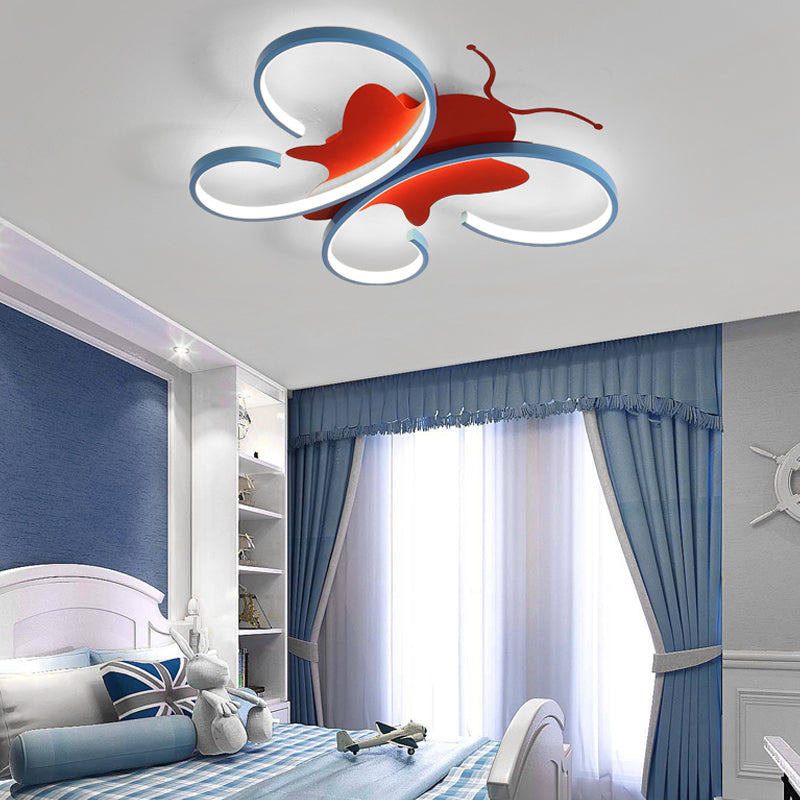 Aluminum Butterfly Shaped Flush Pendant Light Kids LED Blue/Red Flush Mounted Ceiling Light, Warm/White Light