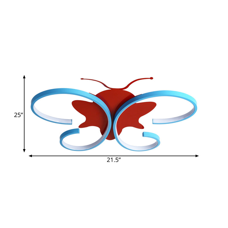 Lampada a sospensione da incasso a forma di farfalla in alluminio per bambini LED blu/rosso da soffitto, luce calda/bianca