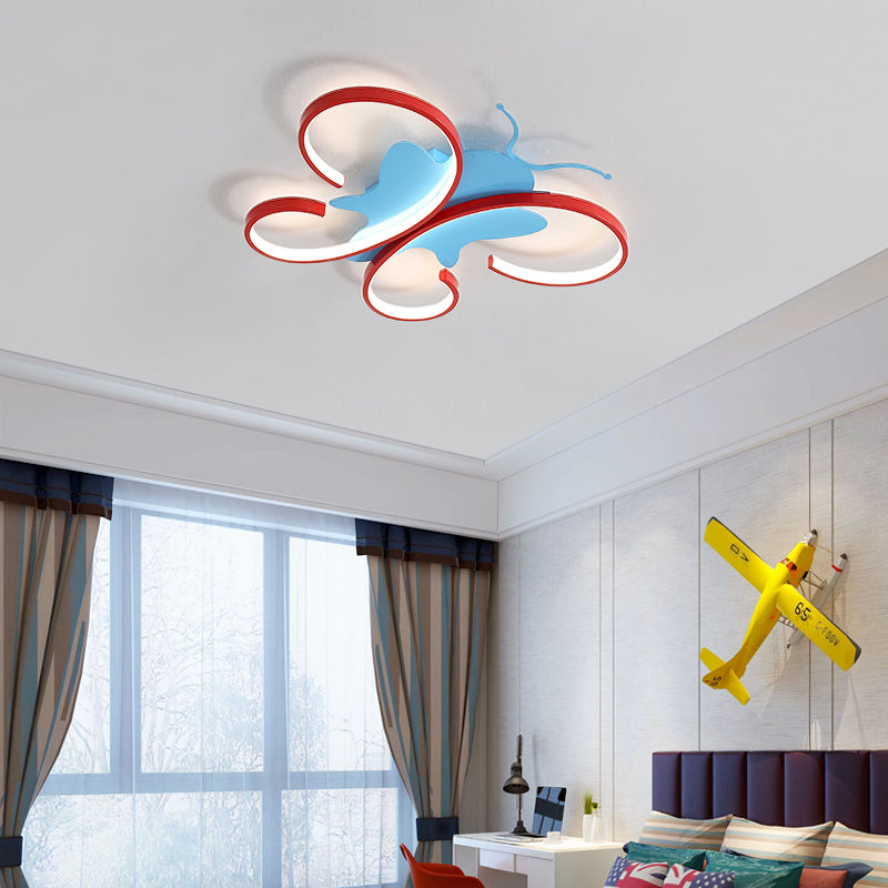 Lampe suspendue en forme de papillon en aluminium pour enfants, plafonnier LED bleu/rouge, lumière chaude/blanche