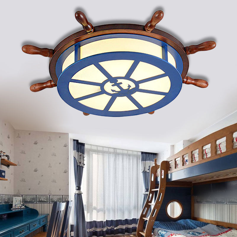 Contemporary Rudder Flushmount Lighting Acrylic and Wood LED Children Room Blue Ceiling Light, Warm/White Light