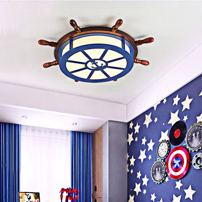 Contemporary Rudder Flushmount Lighting Acrylic and Wood LED Children Room Blue Ceiling Light, Warm/White Light