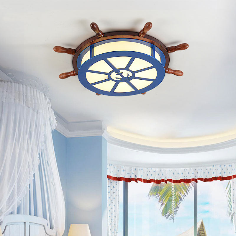 Contemporary Rudder Flushmount Lighting Acrylic and Wood LED Children Room Blue Ceiling Light, Warm/White Light