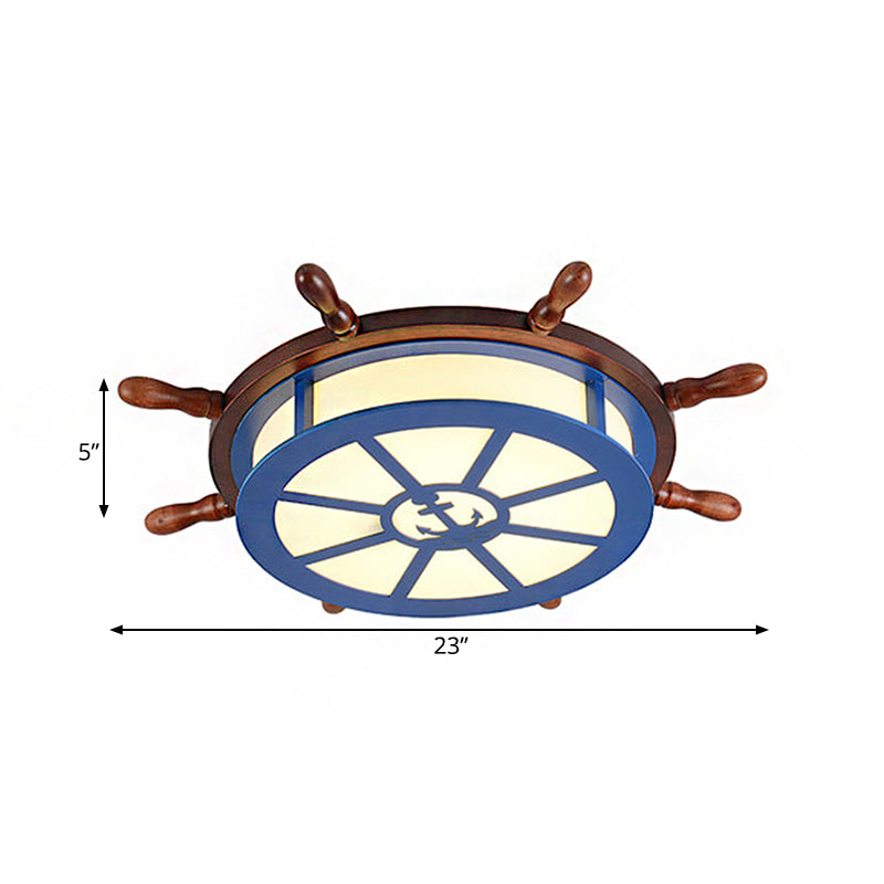 Hedendaagse Rodder Flushmount Verlichting Acryl en Hout LED Kinderen Kamer Blauw plafond Licht, Warm/Wit Licht