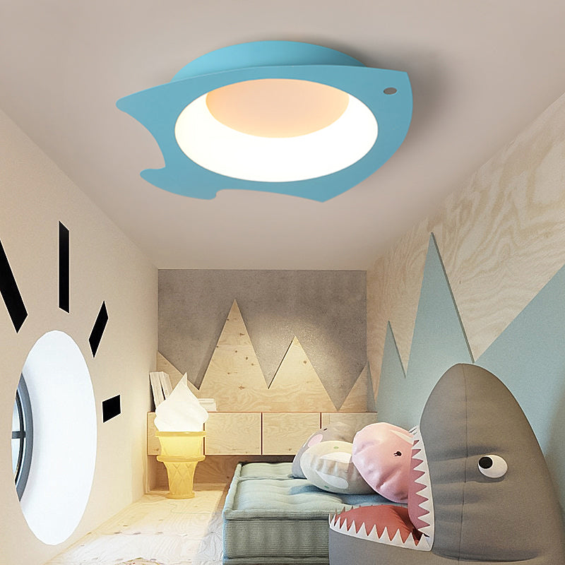 Blue Fish Shaped Flushmount Lamp Cartoon LED Silicone Ceiling Mounted Light for Children Room