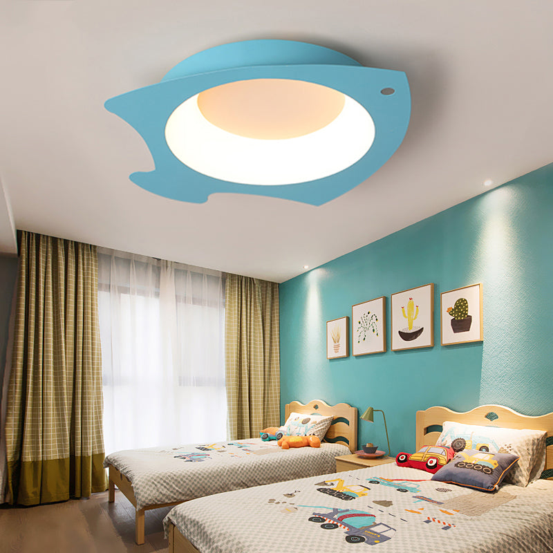 Blue Fish Shaped Flushmount Lamp Cartoon LED Silicone Ceiling Mounted Light for Children Room