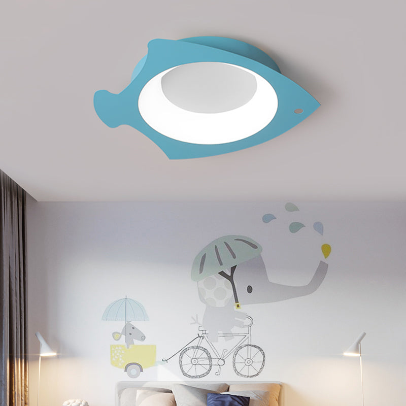 Blue Fish Shaped Flushmount Lamp Cartoon LED Silicone Ceiling Mounted Light for Children Room