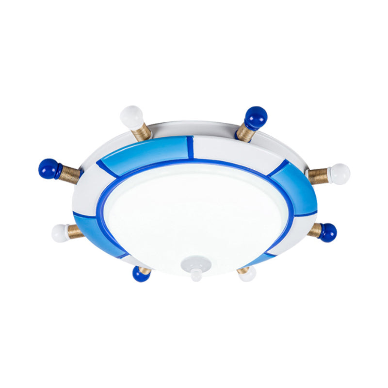 Rudder Ceiling Flush Mount Cartoon Style Resin LED Blue Flush Hanger licht met Frosted Glass Shade