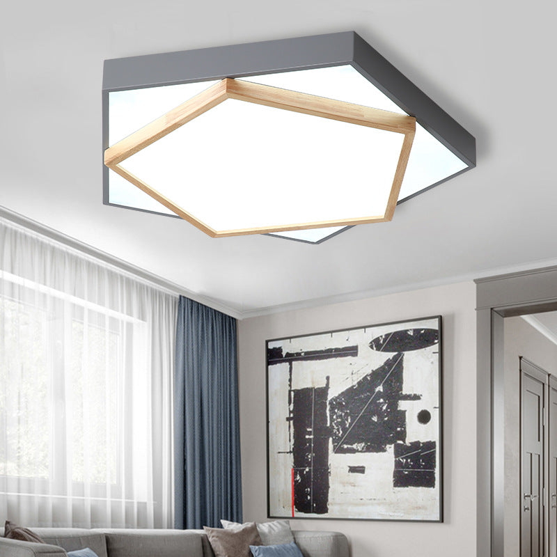 14"/18"/21.5" Wide Pentagon Flush Mount Contemporary Acrylic Grey/White LED Flush Mount Lamp in White/Warm/Natural Light