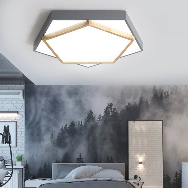 14"/18"/21.5" Wide Pentagon Flush Mount Contemporary Acrylic Grey/White LED Flush Mount Lamp in White/Warm/Natural Light