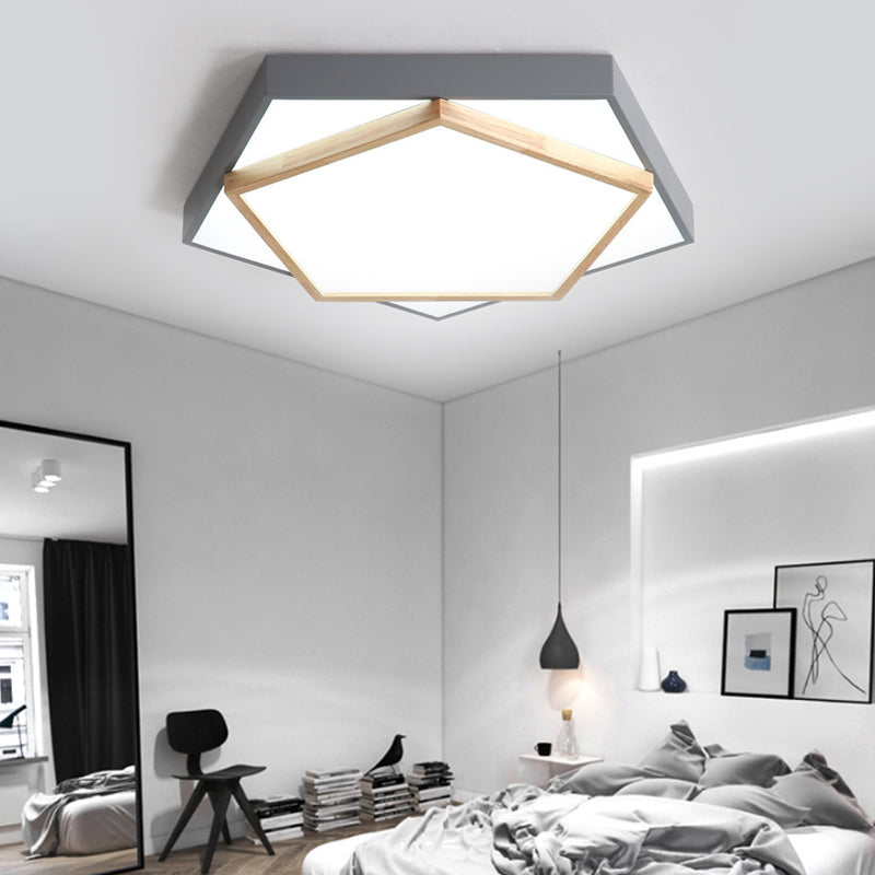 14"/18"/21.5" Wide Pentagon Flush Mount Contemporary Acrylic Grey/White LED Flush Mount Lamp in White/Warm/Natural Light