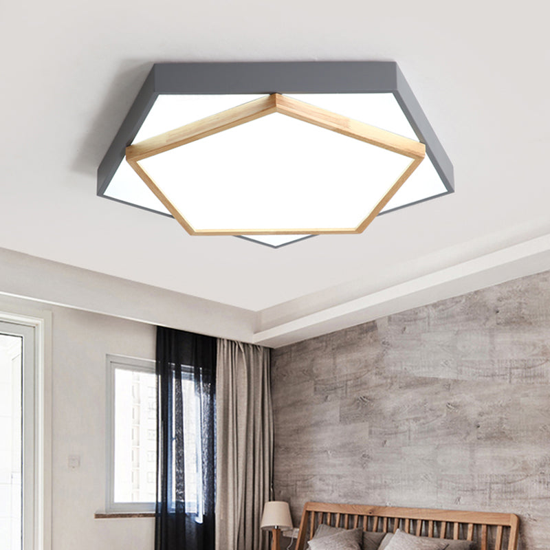 14"/18"/21.5" Wide Pentagon Flush Mount Contemporary Acrylic Grey/White LED Flush Mount Lamp in White/Warm/Natural Light