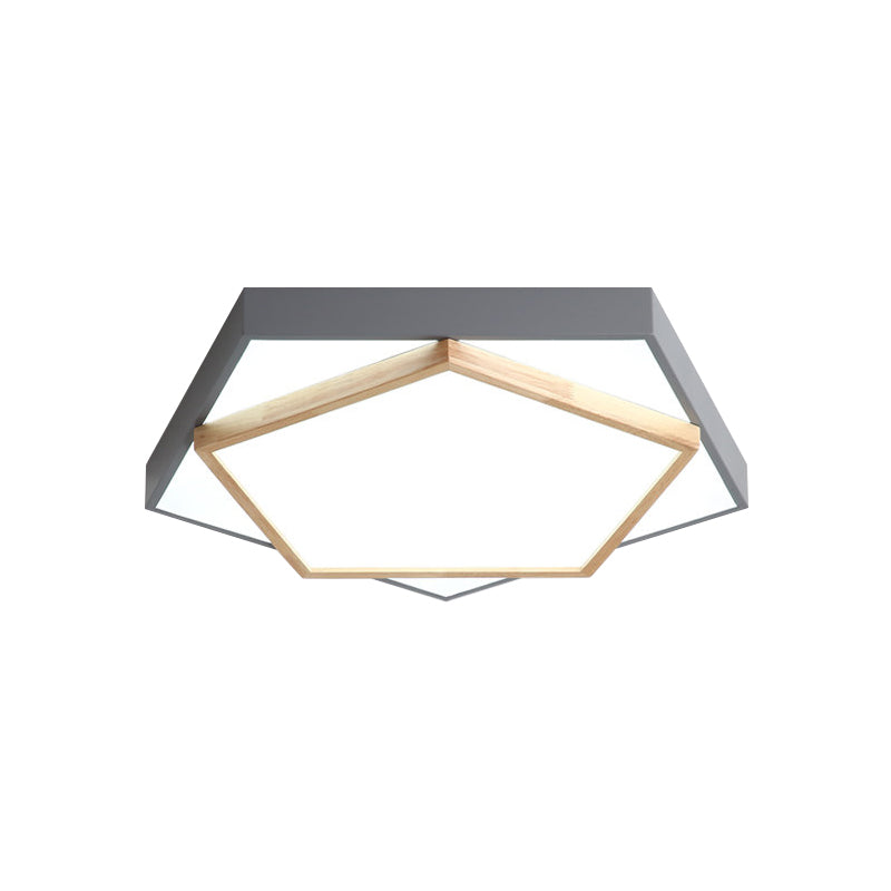 14"/18"/21.5" Wide Pentagon Flush Mount Contemporary Acrylic Grey/White LED Flush Mount Lamp in White/Warm/Natural Light