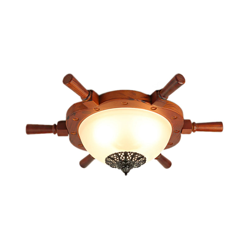 Opal Glass Bowl Rush Mount Fixture Fixture modernista LED Brown Monet Light with Rudder Design for Bedroom