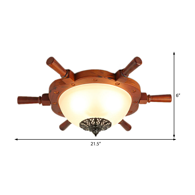 Opal Glass Bowl Rush Mount Fixture Fixture modernista LED Brown Monet Light with Rudder Design for Bedroom