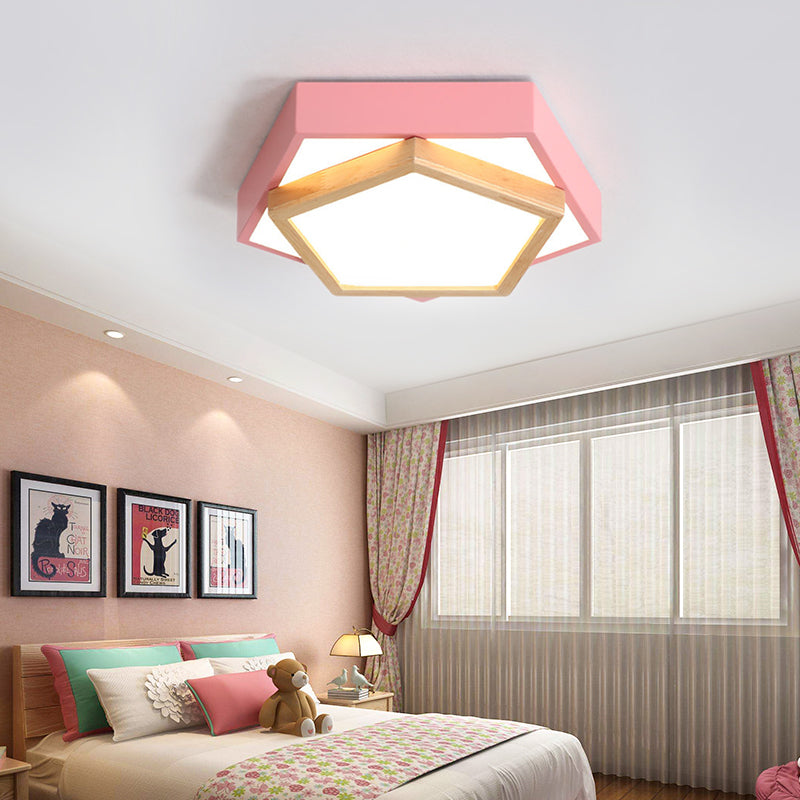 Pentagone Flush Mount Macaron Acrylic Pink / Blue / Green LED Flush Mount Lamp in White / Warm / Natural Light, 14 "/18" /21.5 " Wide