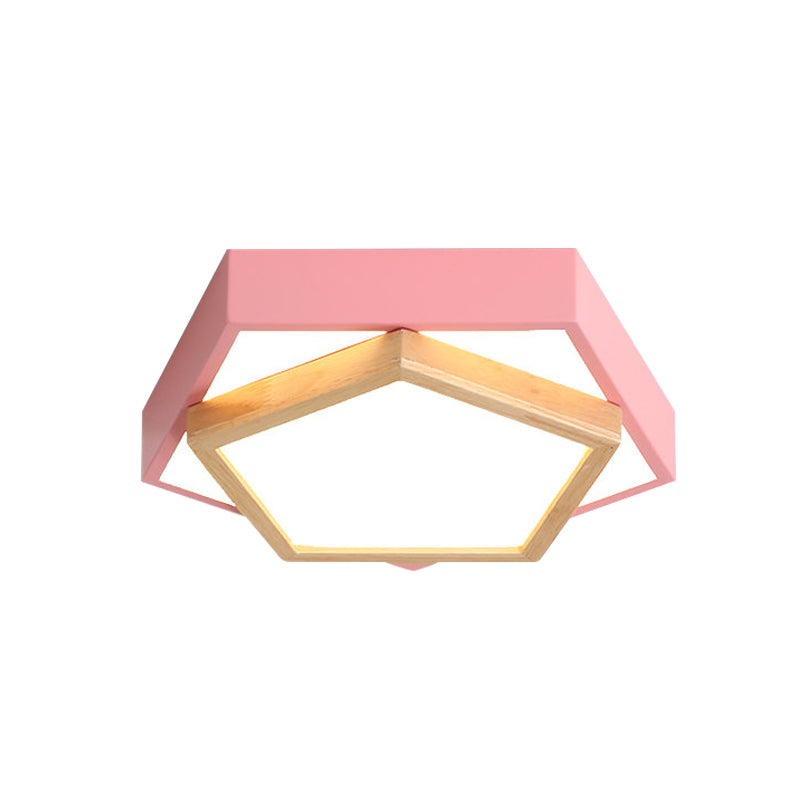 Pentagone Flush Mount Macaron Acrylic Pink / Blue / Green LED Flush Mount Lamp in White / Warm / Natural Light, 14 "/18" /21.5 " Wide