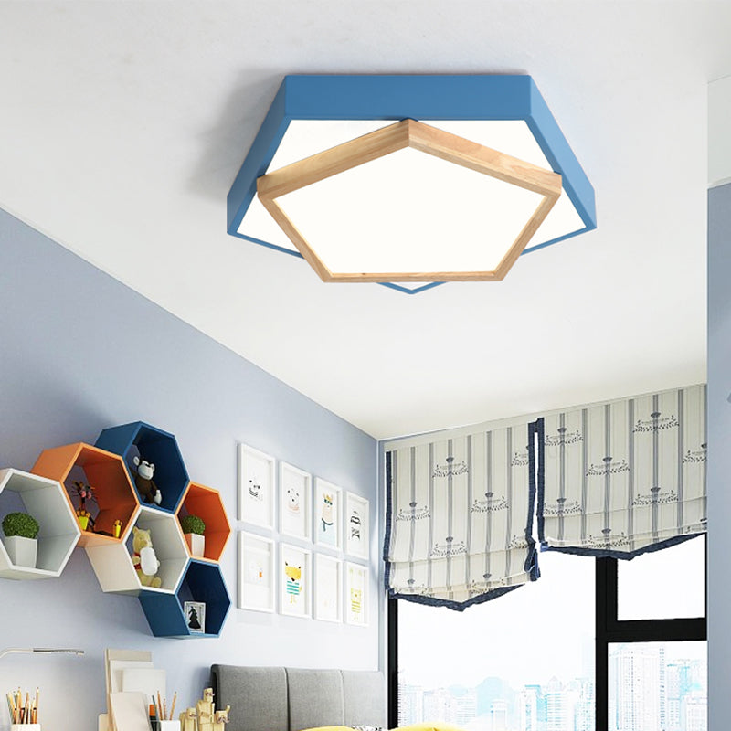 Pentagone Flush Mount Macaron Acrylic Pink / Blue / Green LED Flush Mount Lamp in White / Warm / Natural Light, 14 "/18" /21.5 " Wide