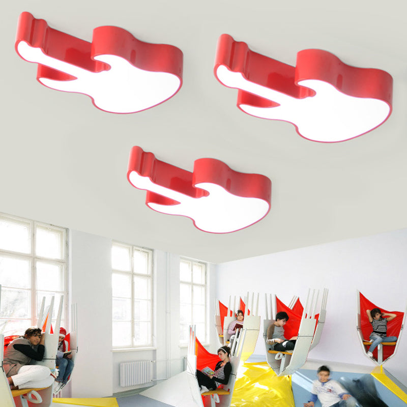 Red/Orange Guitar Flush Ceiling Light Contemporary LED Acrylic Ceiling Lamp for Kindergarten, Warm/White Light