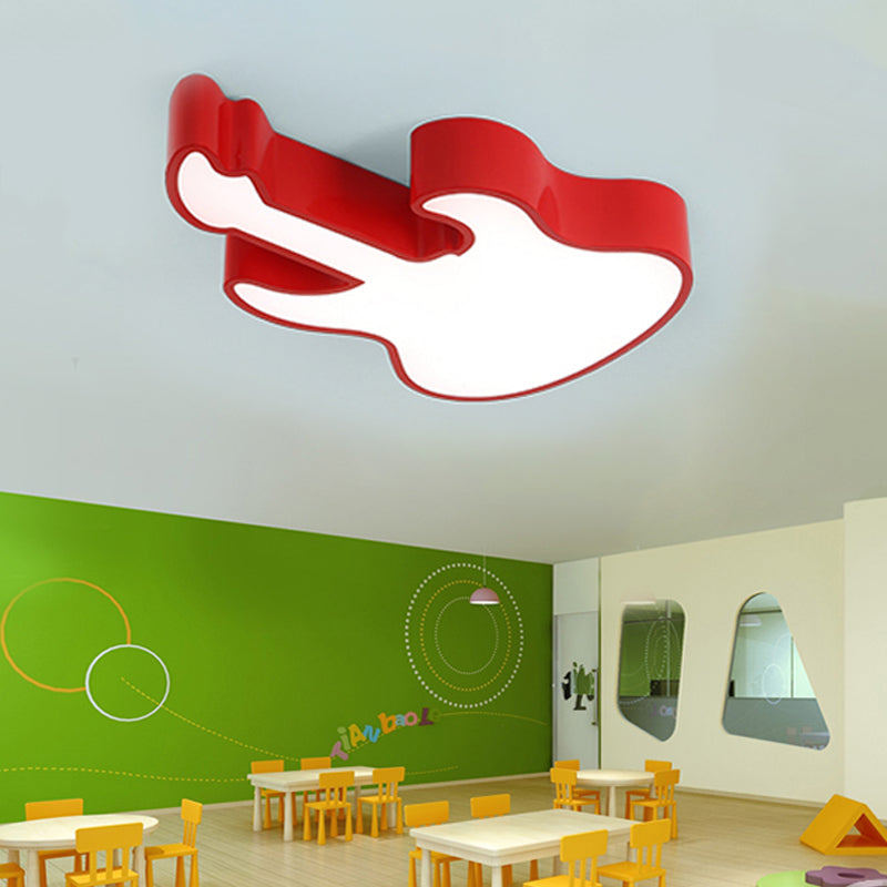 Red/Orange Guitar Flush Ceiling Light Contemporary LED Acrylic Ceiling Lamp for Kindergarten, Warm/White Light