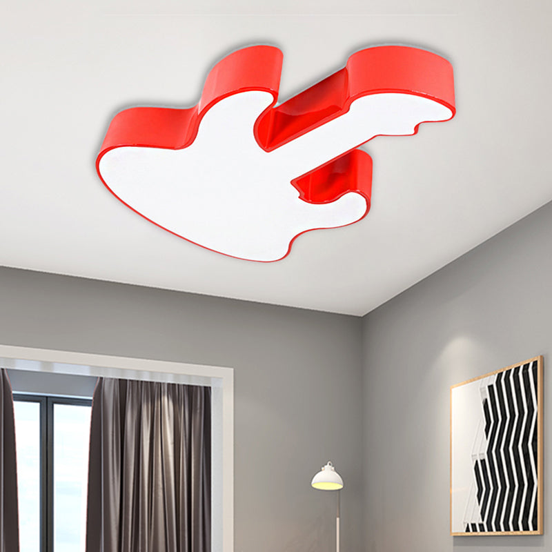 Red/Orange Guitar Flush Ceiling Light Contemporary LED Acrylic Ceiling Lamp for Kindergarten, Warm/White Light